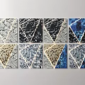 Modern Geometric Wall Decor with Eight Panels Black White Blue Gold Marble Like Texture