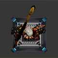 3D Battle Command Character Model With Flame Weapon And Red Black Outfit