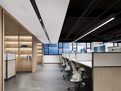 Modern Public Office Space With Open Workstations Ergonomic Chairs And Large Windows 3d model