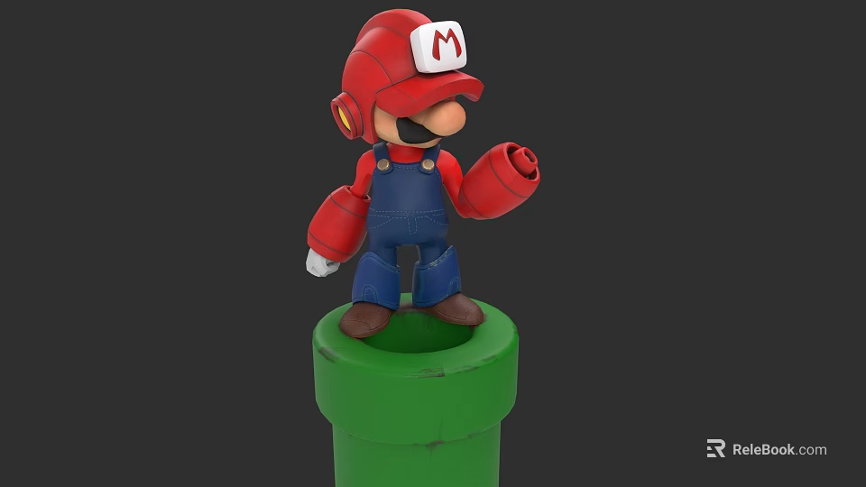 Super Mario Game Character With Red Hat M Logo Blue Overalls And Green Pedestal 3d model 