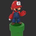 Super Mario Game Character With Red Hat M Logo Blue Overalls And Green Pedestal