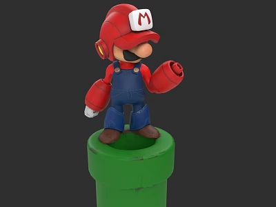 Super Mario Game Character With Red Hat M Logo Blue Overalls And Green Pedestal 3d model