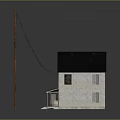 Small House With Black Roof White Walls Front Porch And Utility Pole Power Line