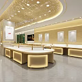 Luxury Jewelry Store Interior With Golden Decor And Curved Display Counters