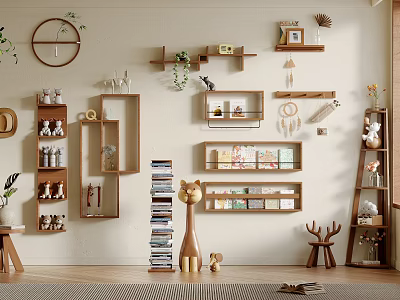 Modern Wall Mounted Cabinets With Decor Books And Plants 3d model