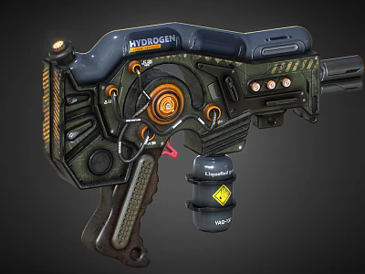 Futuristic Hydrogen Powered Weapon With Dark Green Orange Accents Mechanical Design And LPG Cylinder 3d model