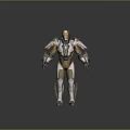 Futuristic Mech Style Game Movie Character With White Gold Blue Armor And Glowing Chest Core