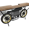 Unique Industrial Style Table With Bicycle Wheels Wooden Top And Metal Frame