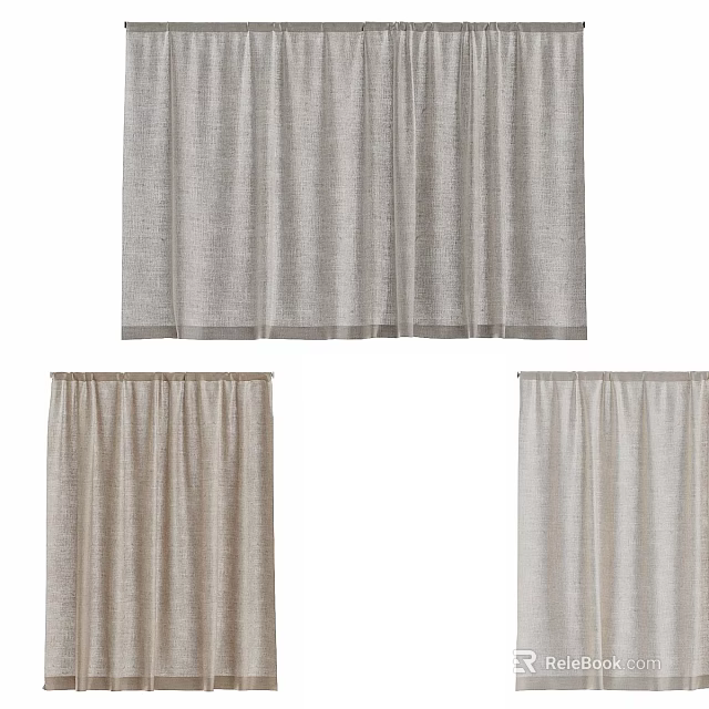 Modern Light Beige Linen Curtains For Living Room Window Decor 3d model 