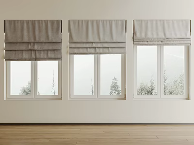 Minimalist Room With Roman Shades On Windows 3d model