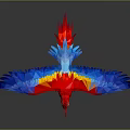 Low Poly Red Blue Yellow Parrot Flying With Spread Wings And Extended Claws 3d model