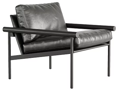 Modern Black Leather Leisure Chair With Black Metal Frame And Armrests Design 3d model