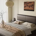 Modern Minimalist Bedroom Interior With Platform Bed Nightstands Area Rug Decorative Painting And Pendant Light