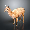 Fluffy Brown Llama Standing on Dark Background with Shiny Reflective Surface
