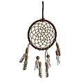 Handmade Decorative Ornament Set with Dreamcatcher Woven Web Brown Rope Tassels Feathers and Wooden Beads