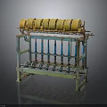 Vintage Industrial Machine With Yellow Cylindrical Rollers And Blue Green Metal Frame
