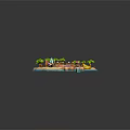 Cartoon Island Scene With Soccer Field Palm Trees Surfboards Banana Boat Umbrella And Soccer Ball