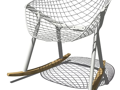 Modern Metal Mesh Leisure Chair with White Frame and Wooden Rockers 3d model