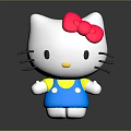 Cute Hello Kitty Doll With White Head Pink Bow Yellow Collar And Blue Overalls