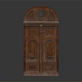 Solid Wood Double Door With Intricate Carved Patterns And Arched Lintel Top 3d model
