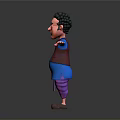 3D Character With Black Curly Hair Glasses Blue Top Purple Pants Brown Shoes Arms Outstretched
