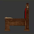Single Traditional Dark Brown Wooden Chair With Red Upholstered Seat Back And Carved Armrests