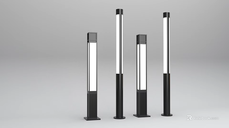 Outdoor Post Lights Modern Black Base White Light Sleek Design for Garden Pathway 3d model 