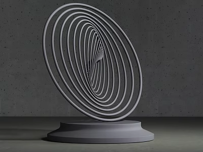 Modern Minimalist Decorative Ornament With Concentric Circular Ring Design And Gray Base Stand 3d model