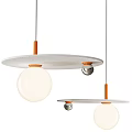Modern Pendant Lights With Round White Shade And Orange Metal Frame Design