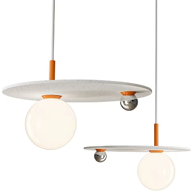 Modern Pendant Lights With Round White Shade And Orange Metal Frame Design 3d model