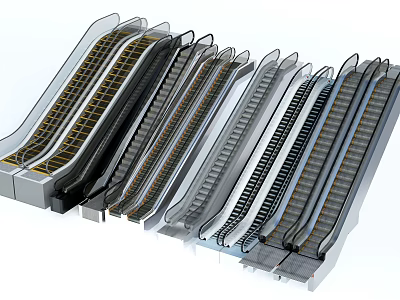 Modern Escalators with Metal Frame Step Design and Commercial Building Application 3d model