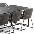 Modern Minimalist Rectangular Dining Table Set With Marble Top And Six Gray Chairs Metal Frame 3d model