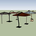 Durable Outdoor Umbrella Structures With Colorful Patterns Metal Frames And Stable Bases 3d model