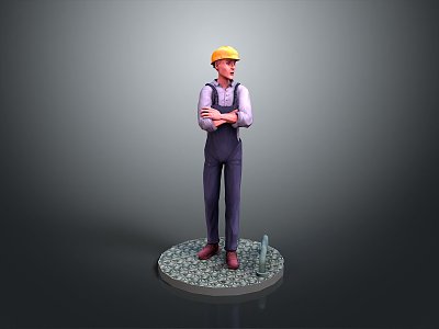 Worker European worker mechanic builder repairman miner digger figure model