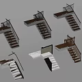 Modern Varied Staircase 3D Models With Wooden Handrails And Landing Designs
