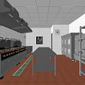 Commercial Kitchen With Stainless Steel Appliances Ventilation Hood And Workbench Setup