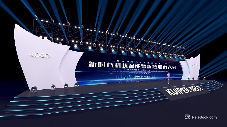 Modern Tech Conference Stage With Smart City Theme Lighting And Large Screen 3d model 