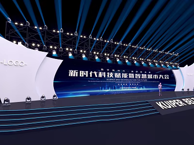 Modern Tech Conference Stage With Smart City Theme Lighting And Large Screen 3d model