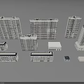 Modern Urban Building Complex with High Rise Structures Various Heights and Window Designs 3d model