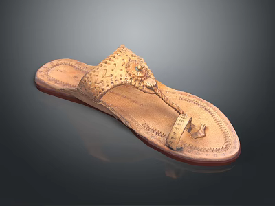 Brown Leather Thong Sandals With Handcrafted Perforated Details And Comfortable Sole 3d model