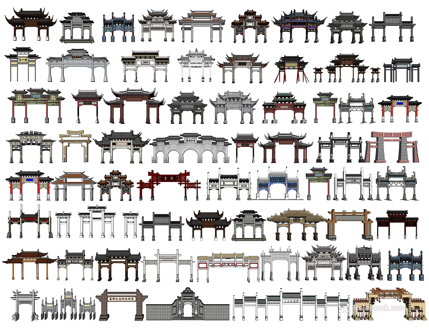 Traditional Chinese Memorial Archways Collection with Various Architectural Styles and Designs 3d model 
