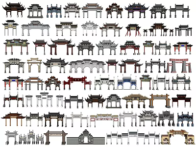 Traditional Chinese Memorial Archways Collection with Various Architectural Styles and Designs 3d model