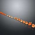 Delicious Orange Small Snacks Arranged In Curved Line On Gray Background