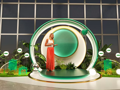 Photo Spot With Circular Green Structure Lighting And Green Plants Glass Window Wall 3d model