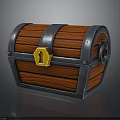 Wooden Treasure Chest With Red Planks Metal Straps Yellow Lock And Handle