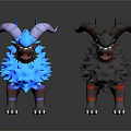 Blue And Black Horned Mythical Creatures With Spiky Manes Standing Together