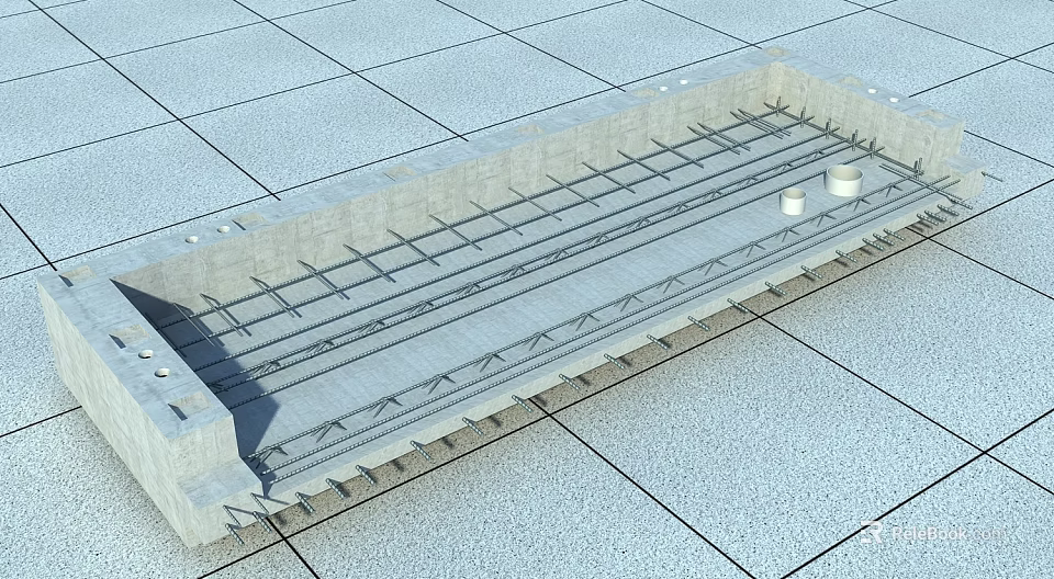 Reinforced Concrete Structural Component With Steel Rebar And Precast Holes On Grid Floor 3d model 