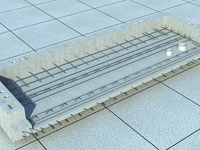 Reinforced Concrete Structural Component With Steel Rebar And Precast Holes On Grid Floor 3d model