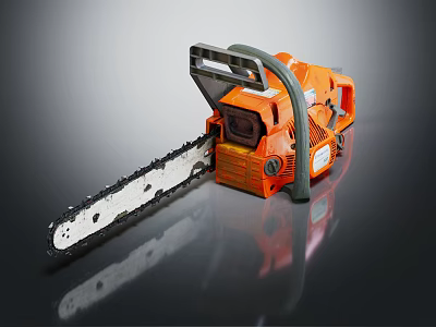 Orange Chainsaw Power Tool With Sharp Cutting Chain And Ergonomic Handle 3d model
