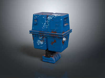 Vintage Blue Metal Industrial Control Box With Rustic Details And Base Stand 3d model
